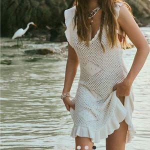 Free people Mykonos Fauxchet Sweater Mini dress moon glow (white) NWT medium